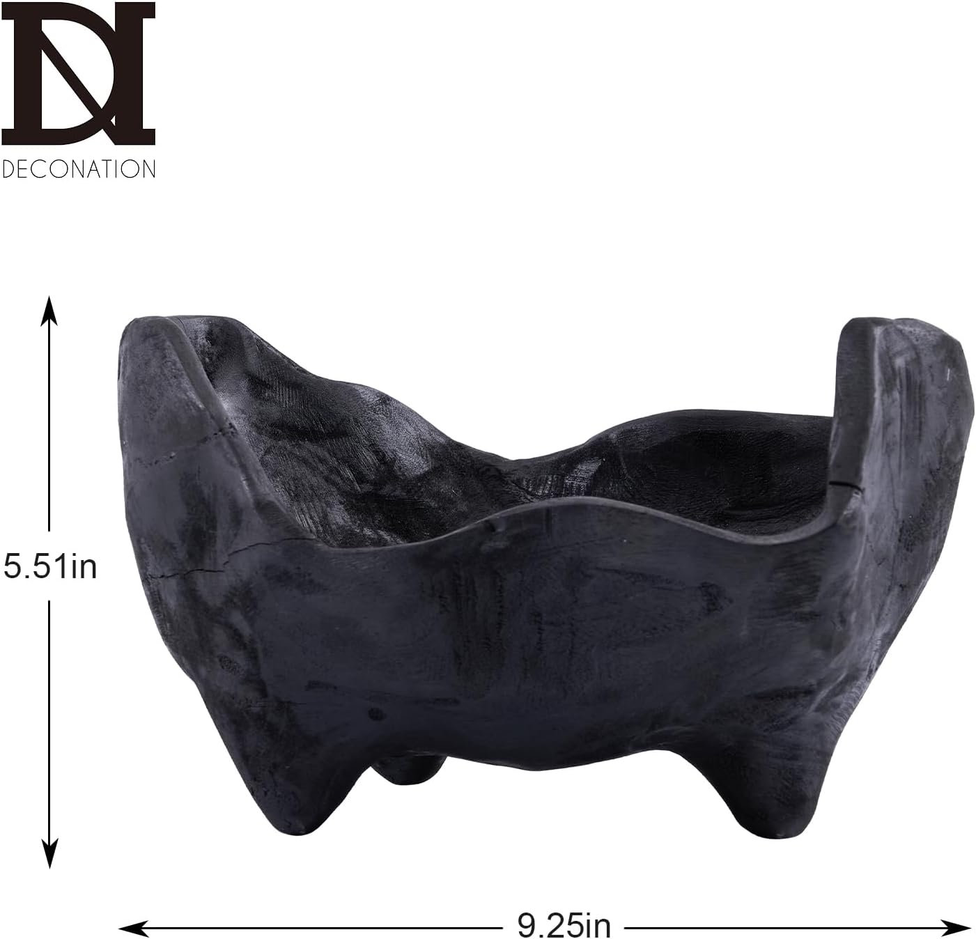 Oak Wood Black Decorative Bowl- Small Bowl for Entryway Key / Black with Feet / 9.25 x 5.51