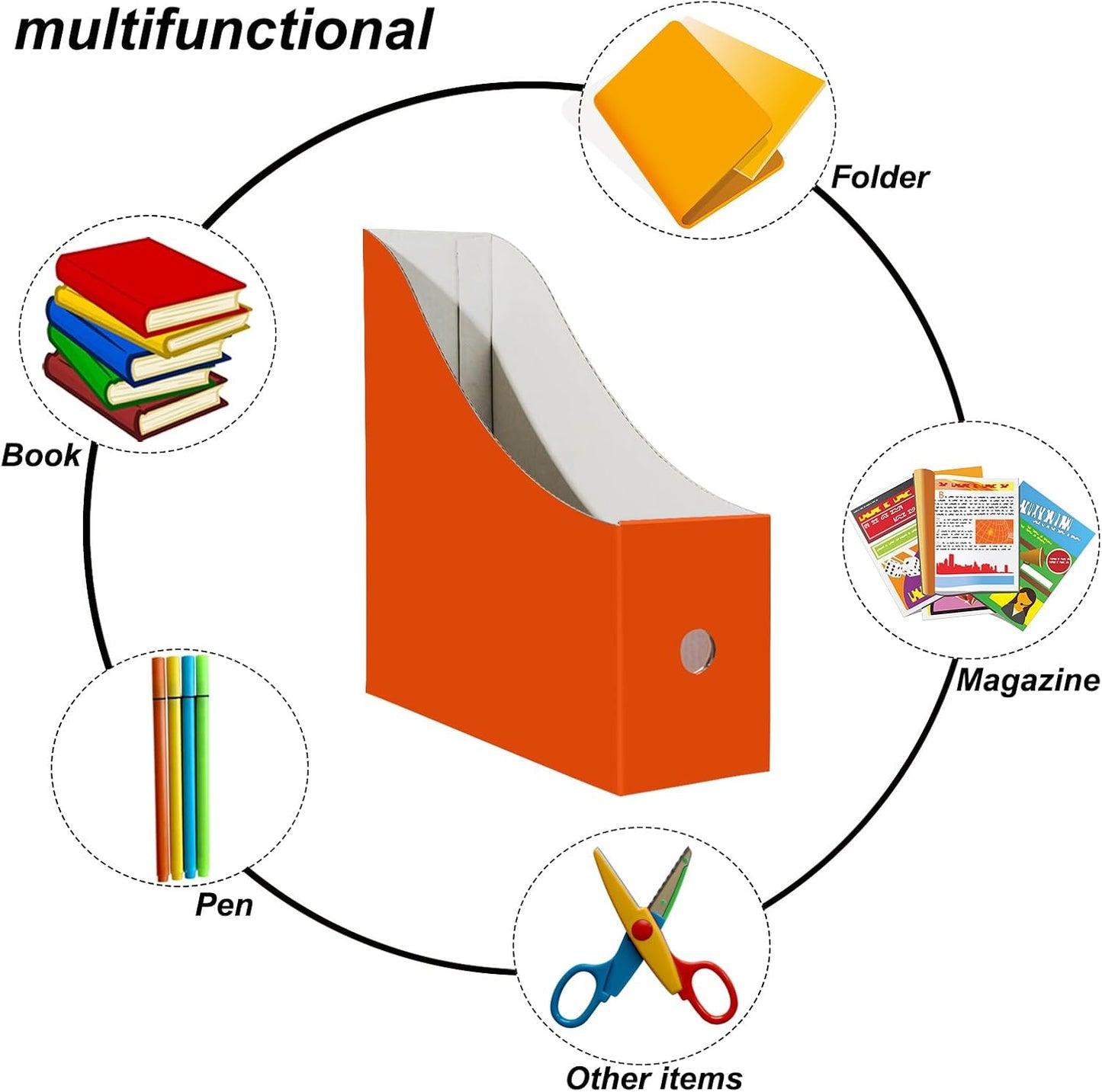Limitliho 24 Pack Orange-Red Cardboard Magazine Holder for Desk or Shelves | 10.6''H×10.2'L×3.5''W Magazine File