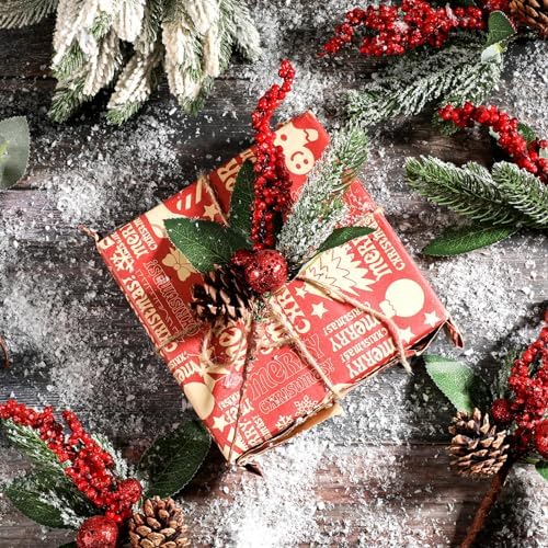 Boao 12 Pcs Christmas Berry Pine Picks, 11 Inch, Glitter Sequins Style