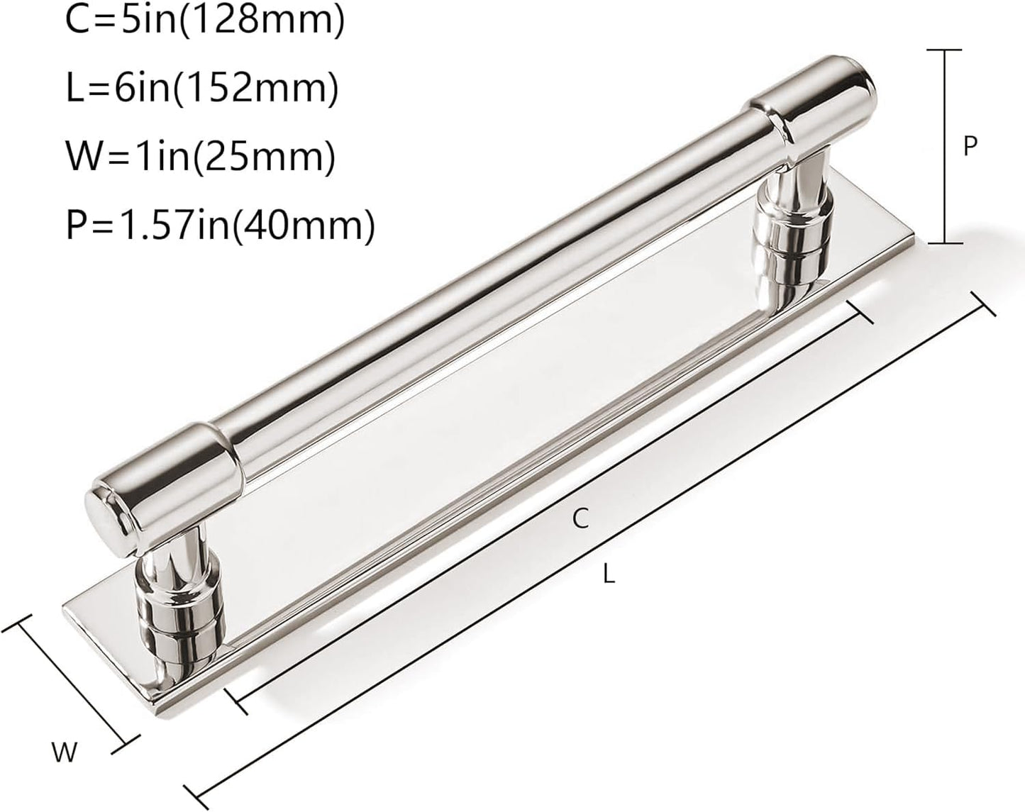 5 Pack 5 inch (128 mm) Center to Center Polished Nickel Cabinet Pull Backplate with Base Plate Zinc Solid Kitchen