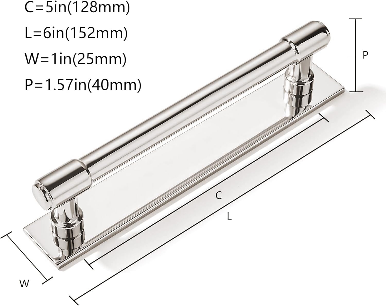 5 Pack 5 inch (128 mm) Center to Center Polished Nickel Cabinet Pull Backplate with Base Plate Zinc Solid Kitchen