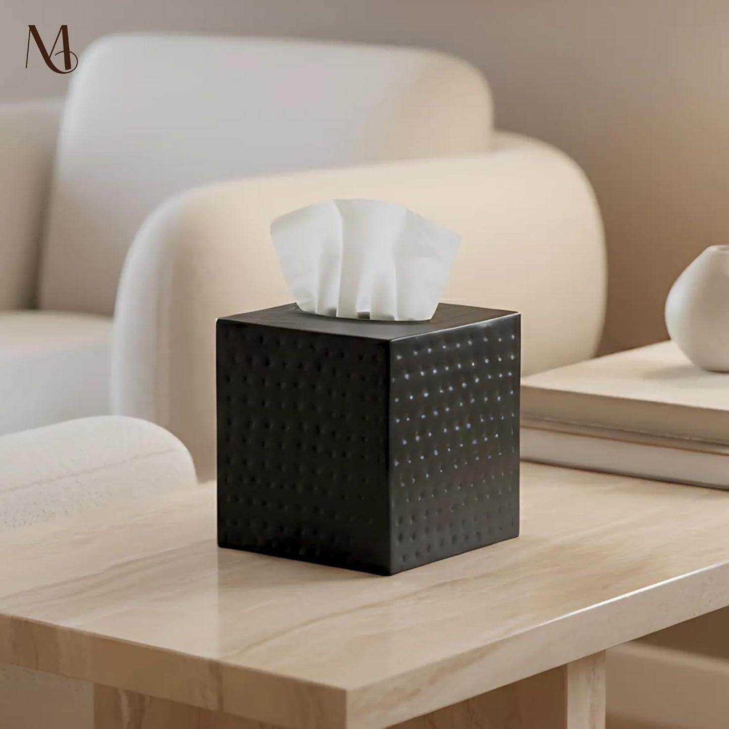Black Metal Tissue Holder Box / Matte Black / Hand Hammered
