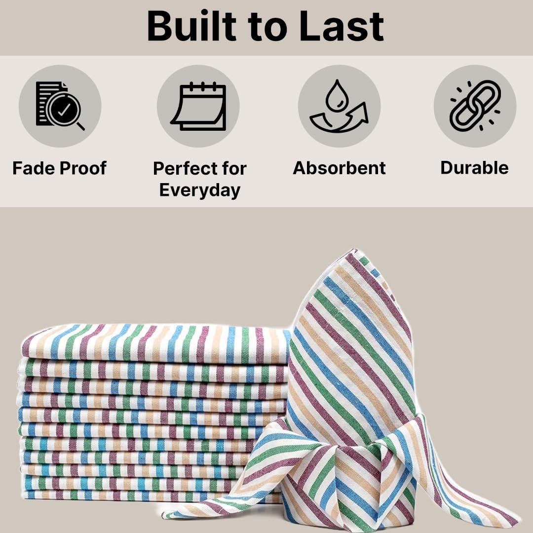 LFH Home 100% Cotton Cloth Salsa Napkin Set of 12 Washable Soft Durable Striped Napkins for Dining Wedding Parties &