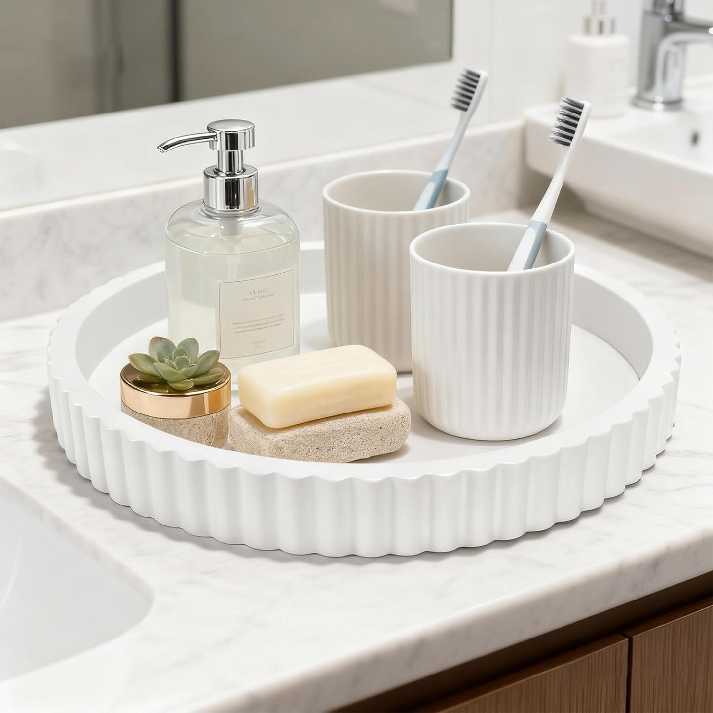 12'' Resin Modern Decorative Tray / White