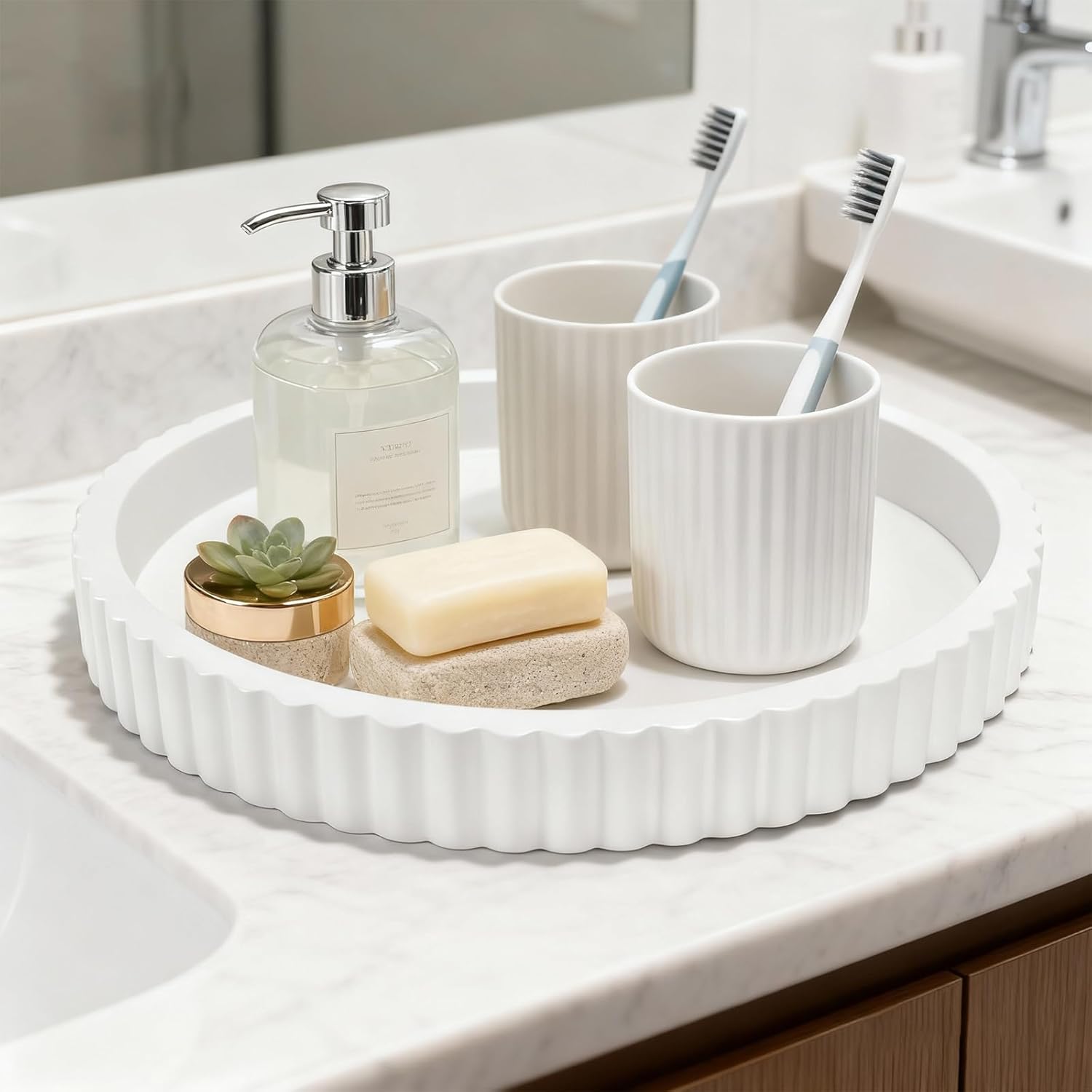 12'' Resin Modern Decorative Tray / White