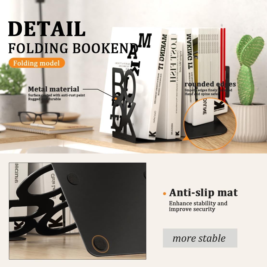 2 Pair Bookends Metal Bookend / Folding Book Ends 2 Pair