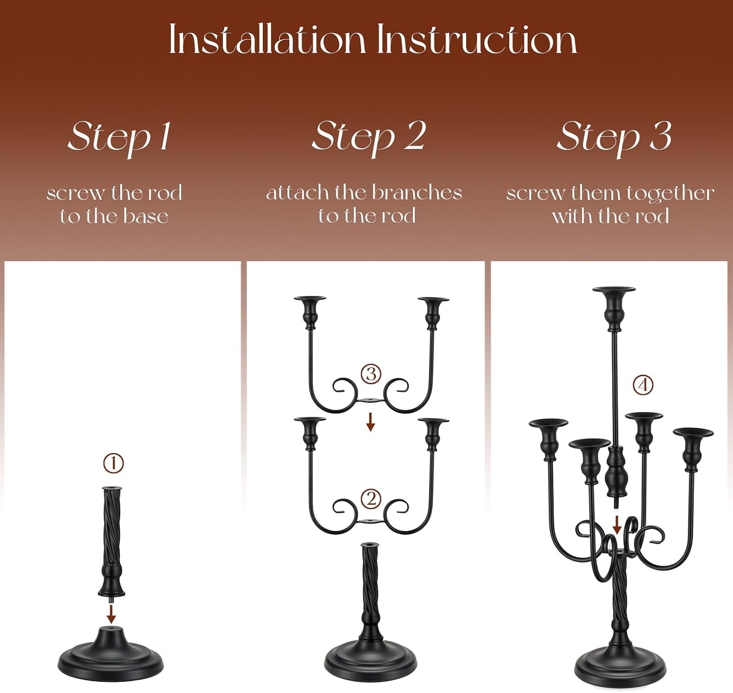 20 Inches Black Candelabra Halloween Decorations Set of 2 | Gothic Candle Holder, 5 Arm Metal Candlestick Stand, for