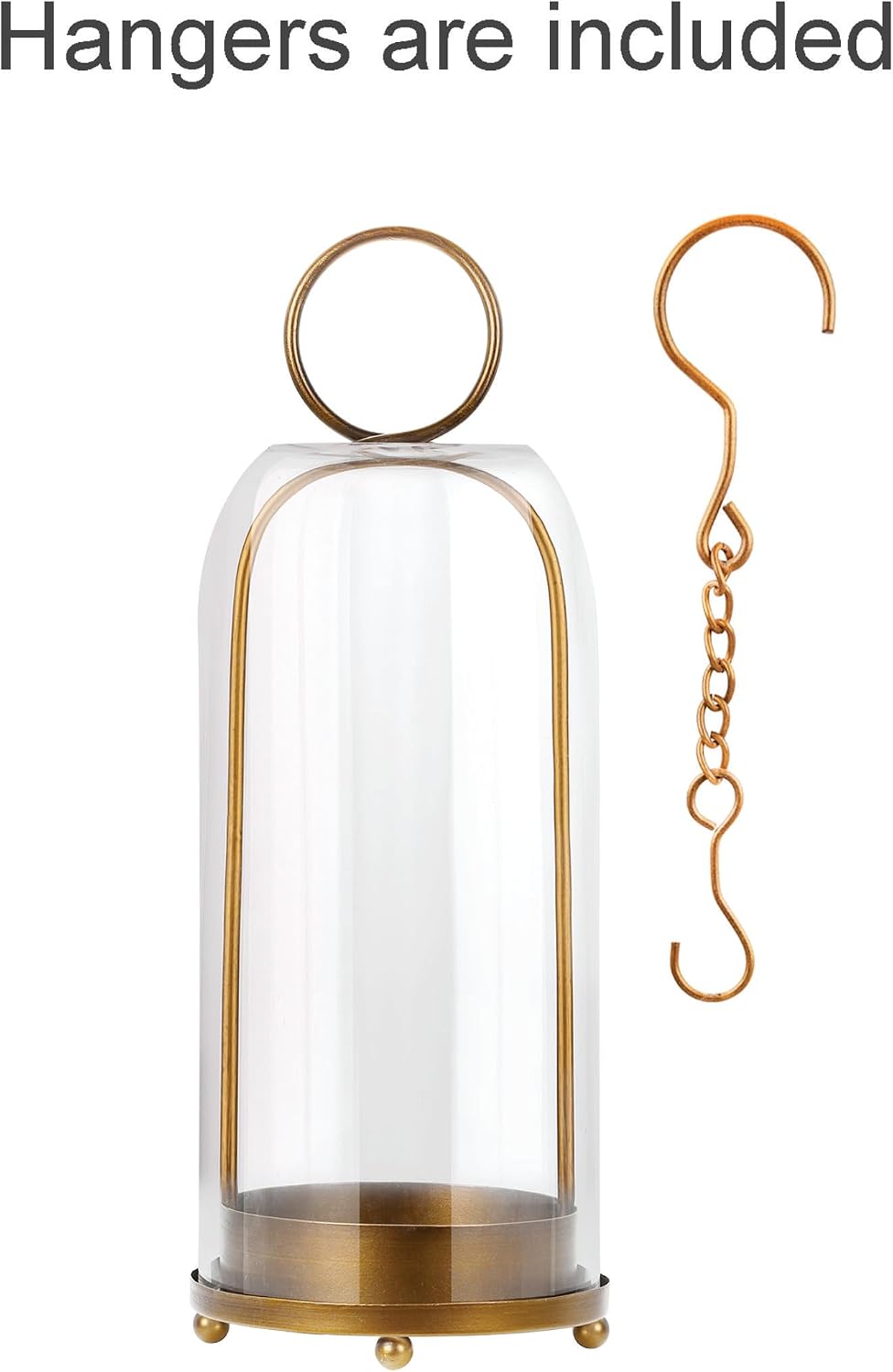 16" High Versatile Modern Metal Hurricane Lantern with Handmade Sturdy Glass Dome in Antique Brass for Pillar Candle &