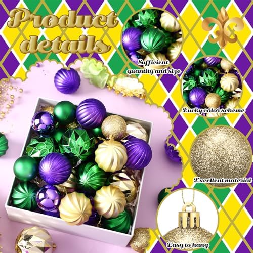 Syhood 64 Pcs Christmas Tree Decoration Ball Ornaments, Purple Green Gold