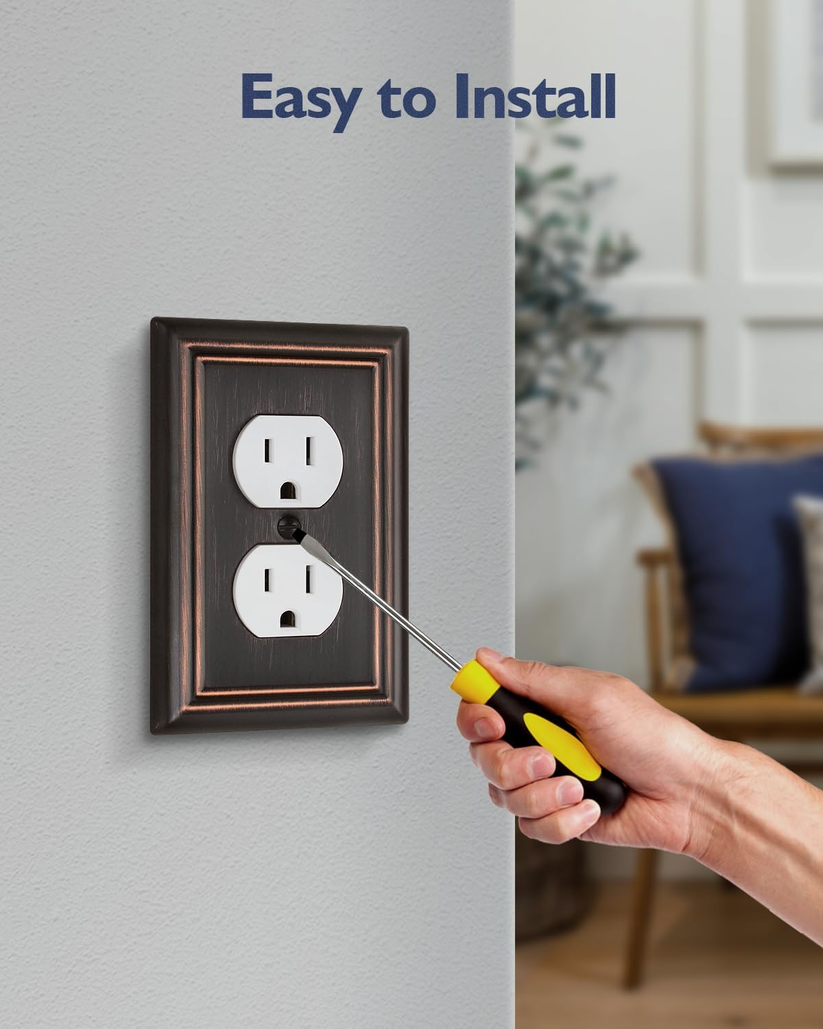Switch Plates Outlet Covers, 6-Pack Metal Wall Plates, Aged Bronze | Midsize Duplex Outlet Cover for Electrical