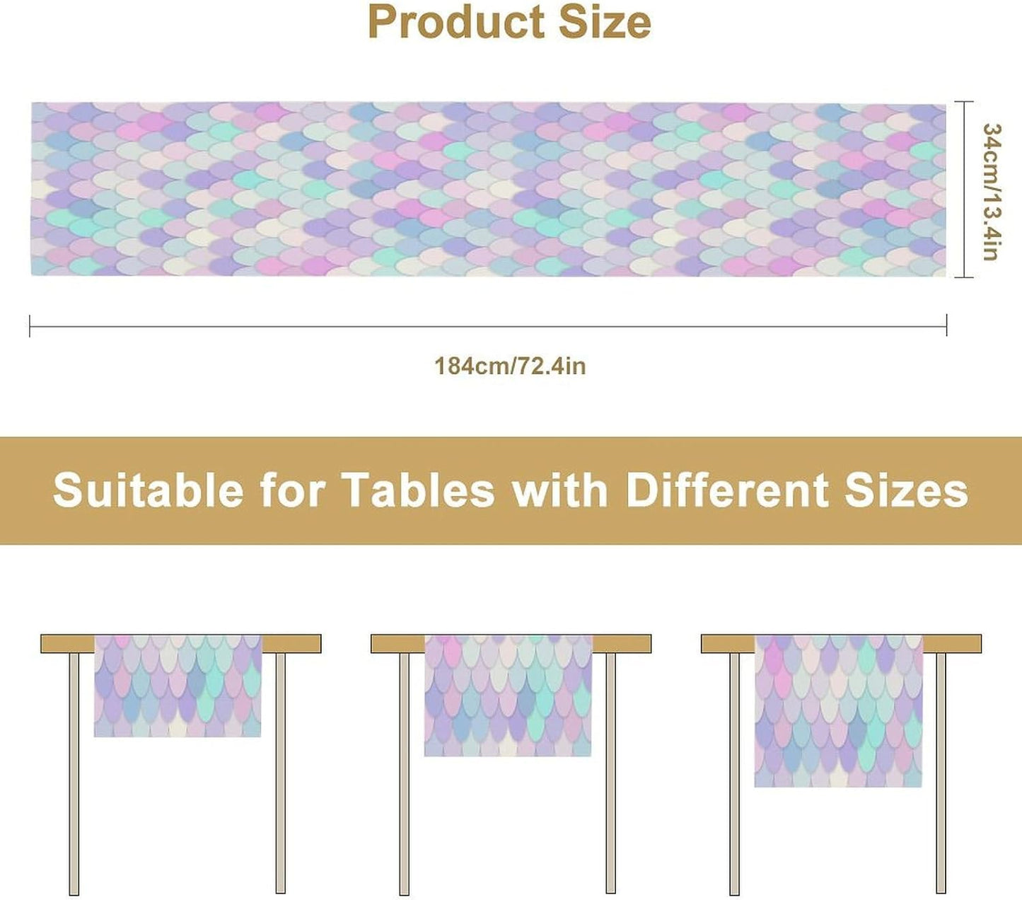 Mermaid Scales Table Runner Sea Theme Magic Blue Purple Pink Watercolor Scales Pattern Printed Linen Table Runner for
