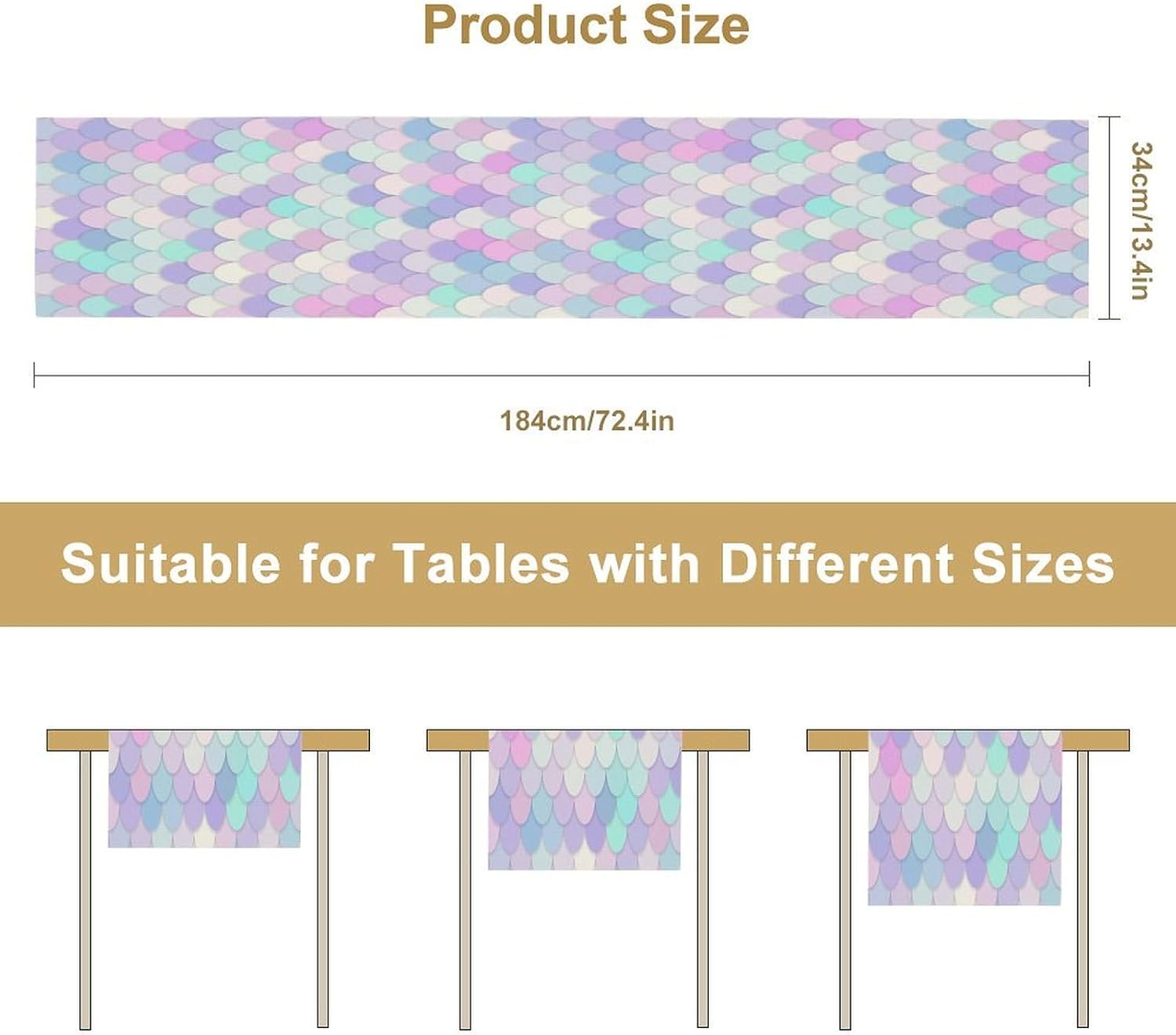 Mermaid Scales Table Runner Sea Theme Magic Blue Purple Pink Watercolor Scales Pattern Printed Linen Table Runner for
