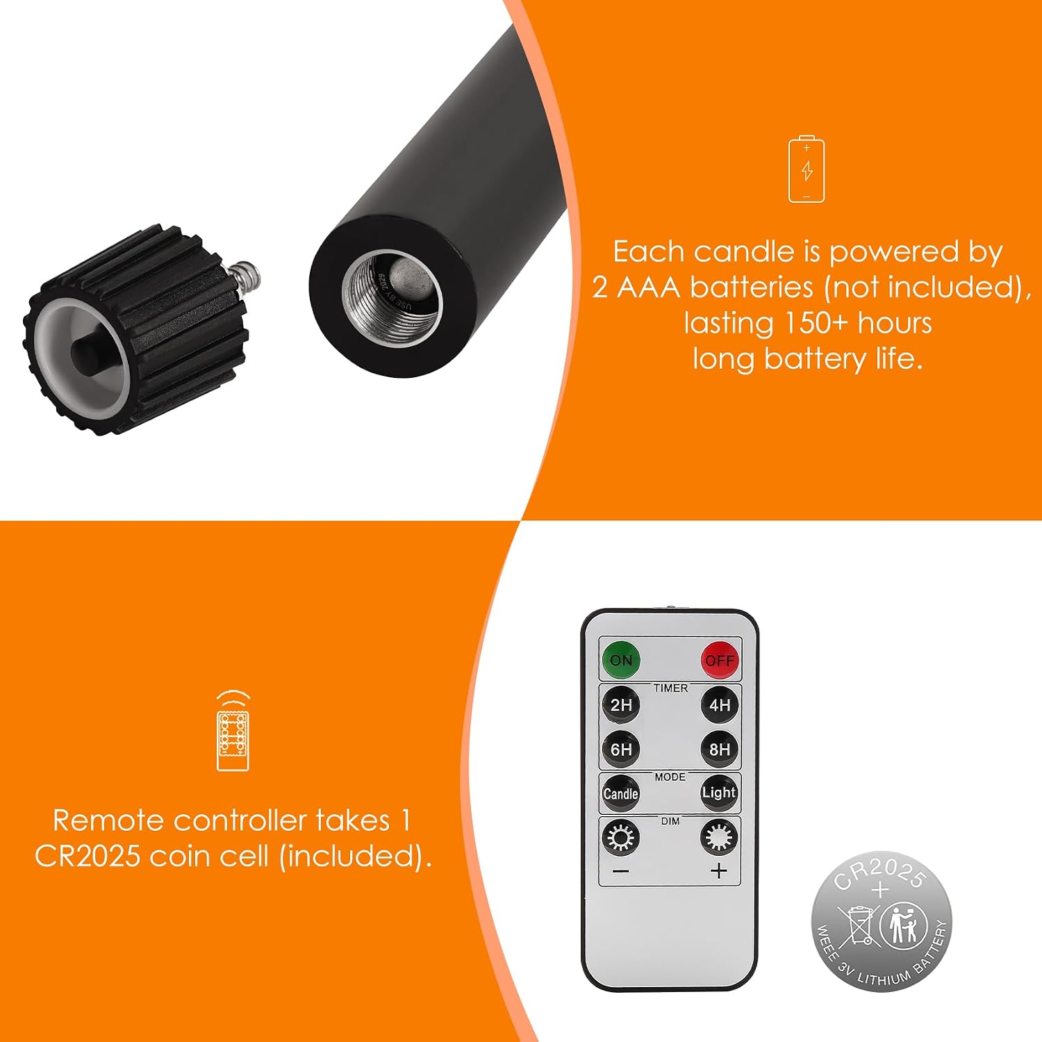 Black Dripping Wax Halloween Flameless Taper Candles with Remote Set of 6 | Flickering LED Candlesticks, 2 AAA Battery