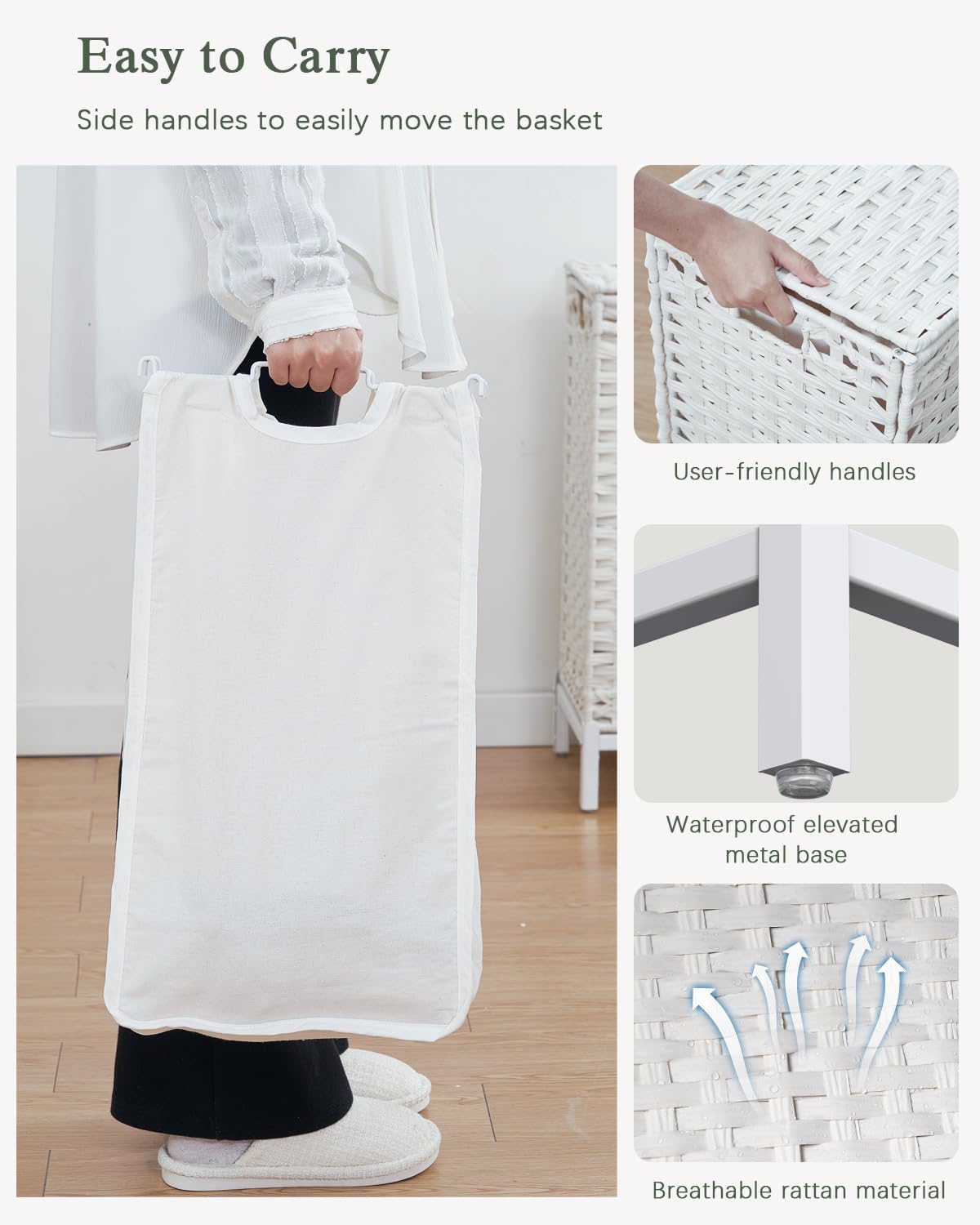 112 L Handwoven Rattan Wicker Laundry Basket / Cloud White / 112 L - 29.6 Gal
