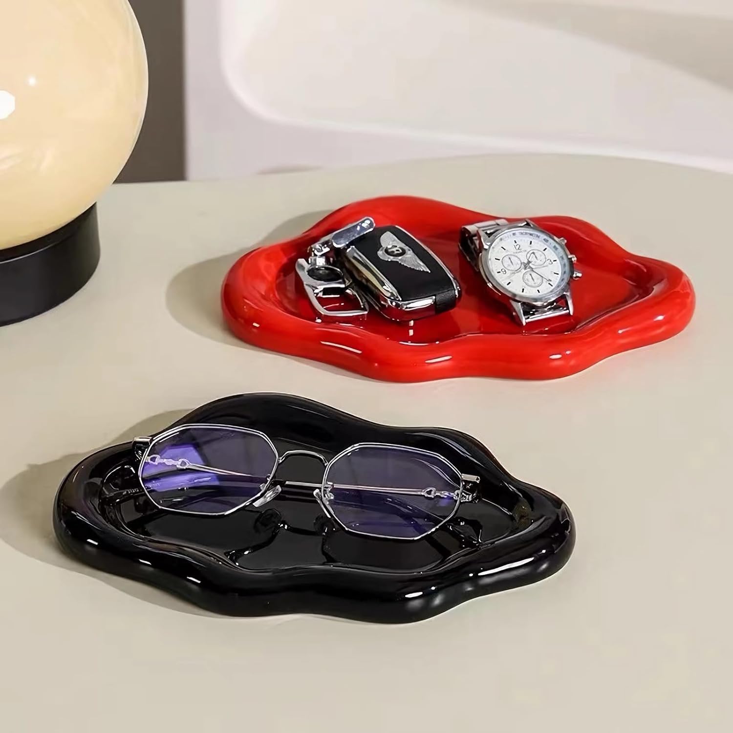 Ceramic Jewelry Tray Dish for Ring Key Trinket / Black