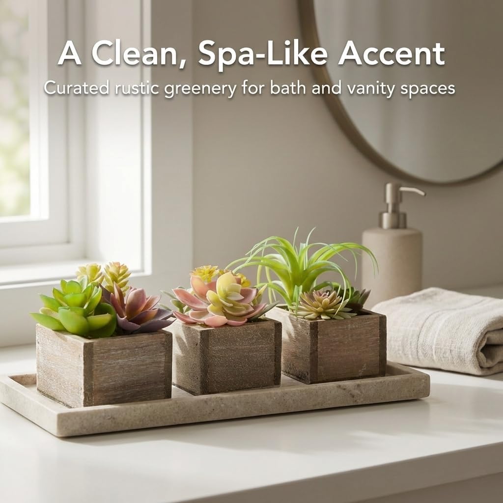 Mini Potted Greenery in Rustic Wood Planters / Organic / Set of 3