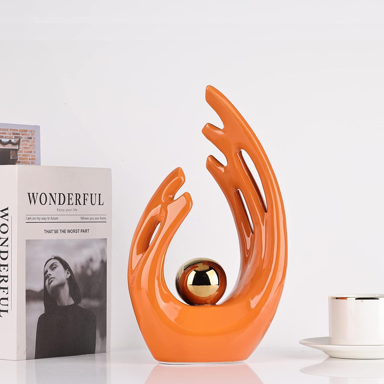 Gold Art Ceramic Statues / Orange / Big