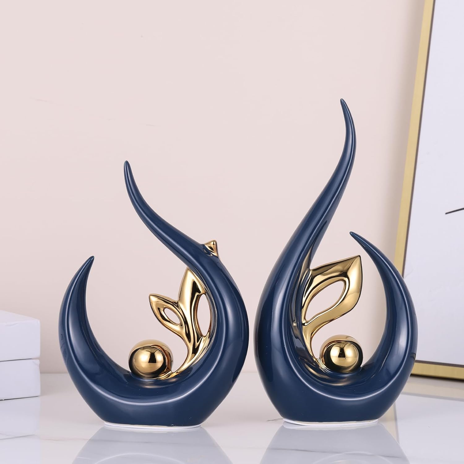 Ceramic Art Statue Cool Stuff to Put on Shelves&tv Stand Decor / Blue Gold / 9.4in/h