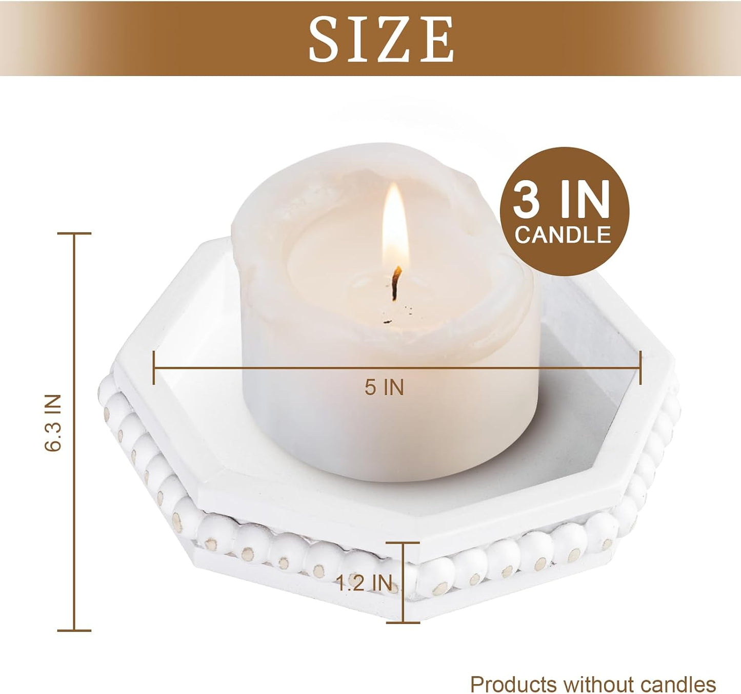 Rustic Round Wood Tray Beaded Risers / Rusticwhite-1 / Set of 2