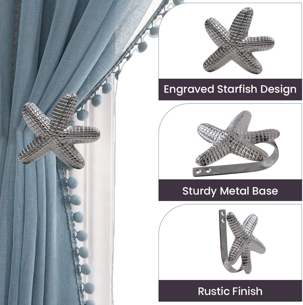 The Metal Magician Metal Nautical Starfish Curtain Holdback & Curtain Holder for Home, Bedroom & Office (Starfish