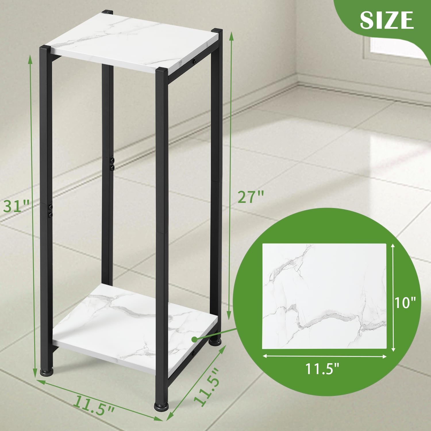 Dipion 31 Inch Tall Plant Stand Indoor,2 Tier Pedestal Stand,Marble White | Rock-Solid Stability,Adjustable
