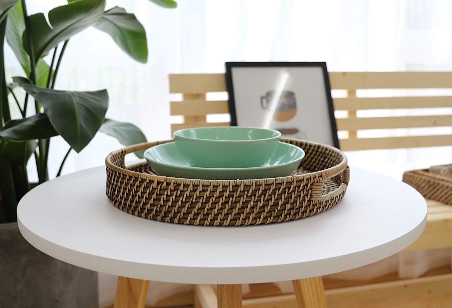 Rattan Tray / Round Wicker Tray / 11 Inch / Set of 11