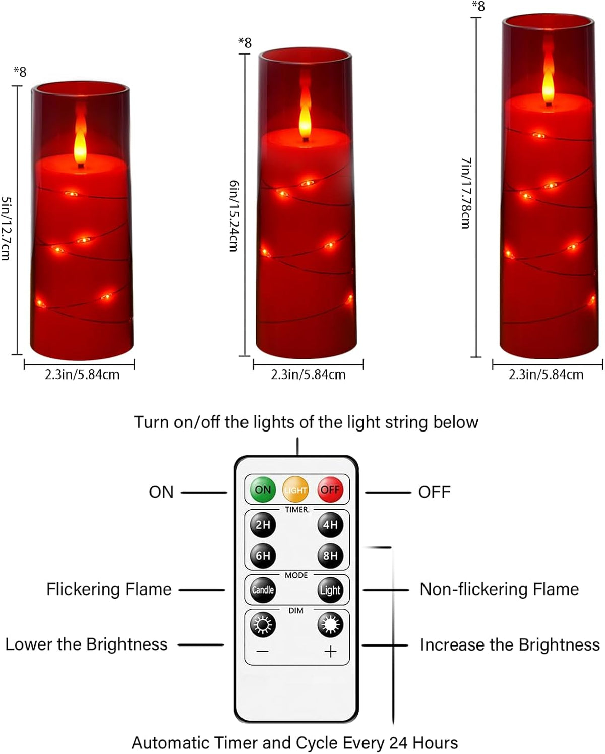 Nimiko Flickering Flameless LED Candles,Battery Operated Candles 24 Pcs with Embedded Star String,Acrylic LED Pillar