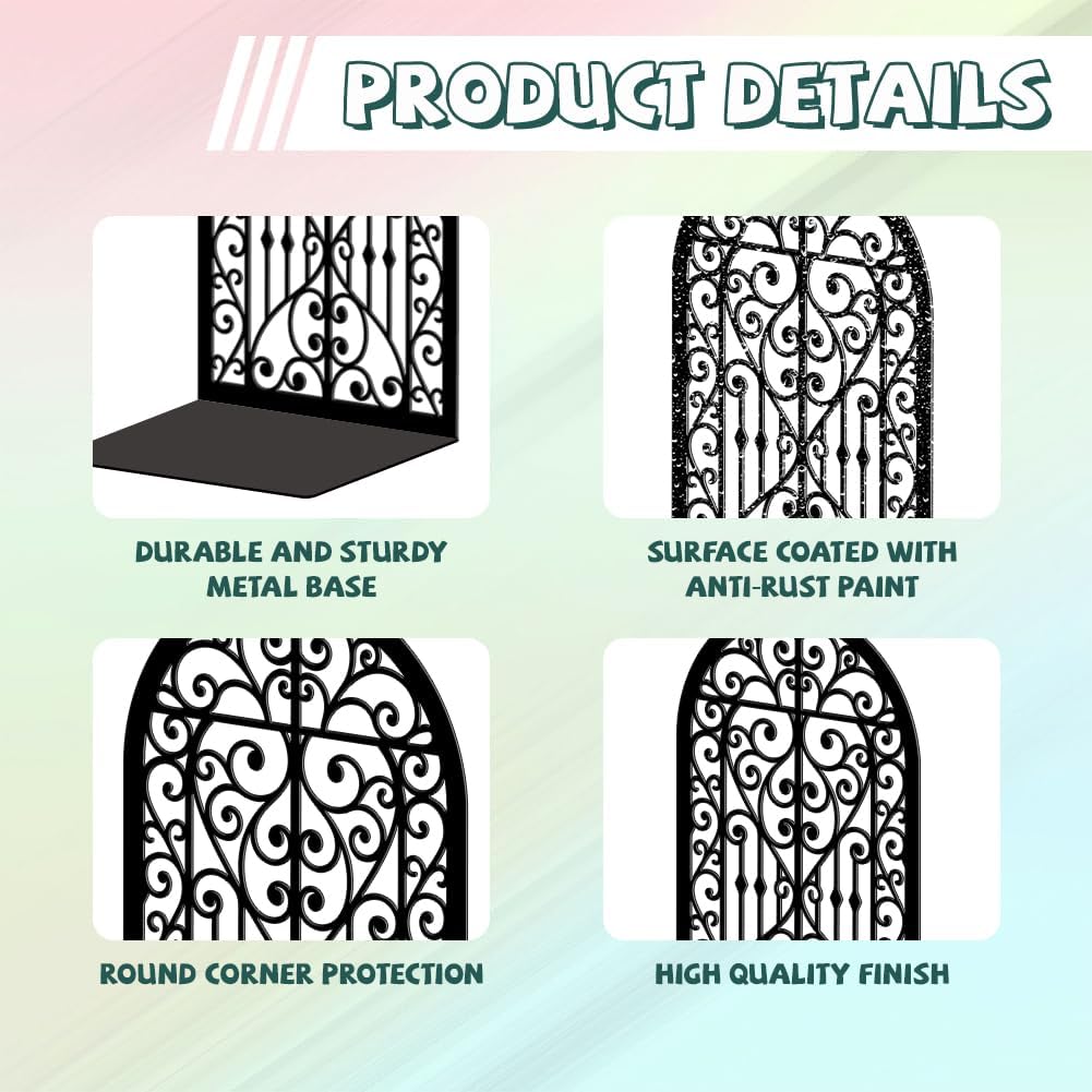 Metal Bookends / Modern Decorative Heavy Duty Study Book Ends Stoppers / Baroque Style Windows