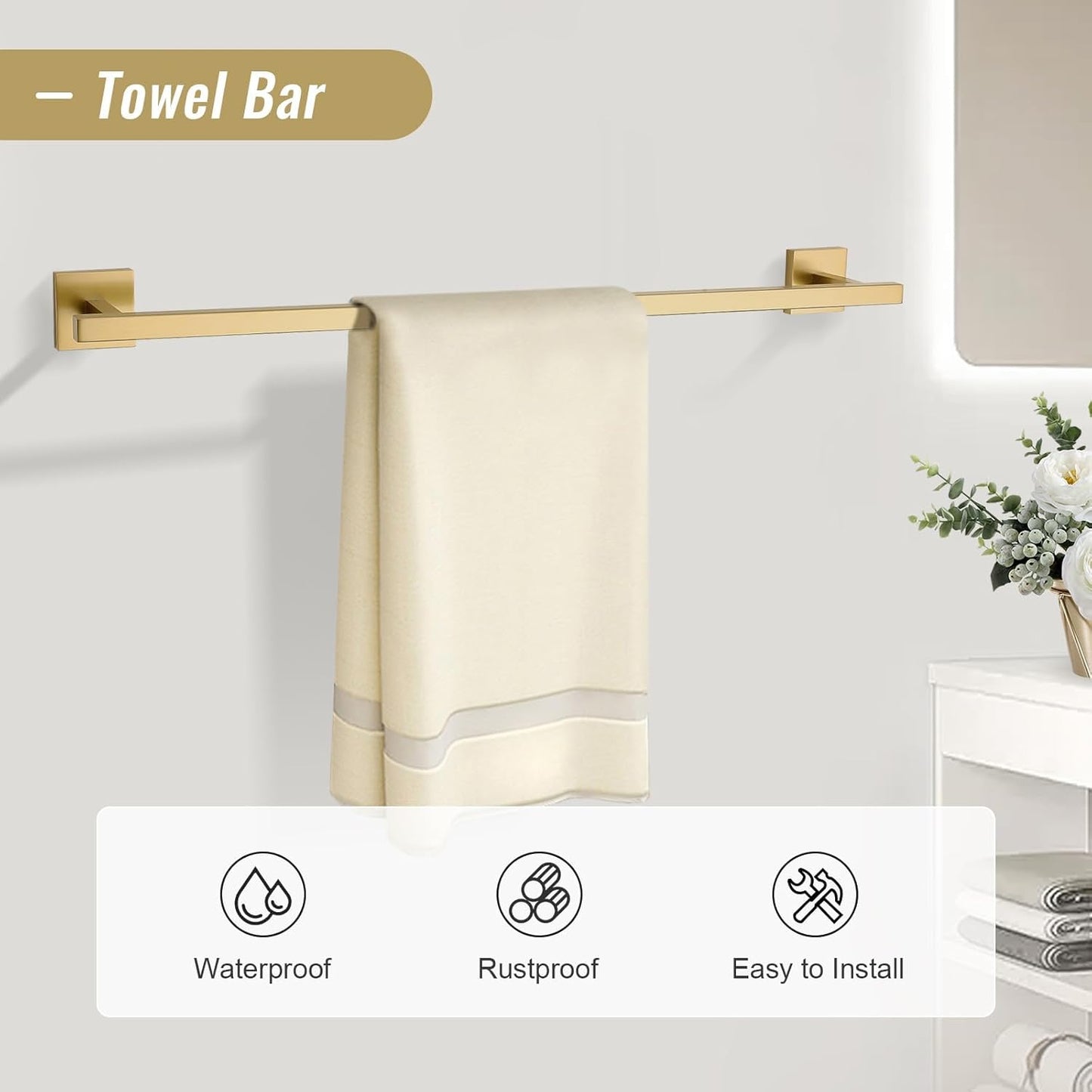 YACVCL Towel Bar Set, 5-Piece Brushed Gold Bathroom Hardware Set, Gold Bathroom Accessories Set, SUS304 Stainless Steel