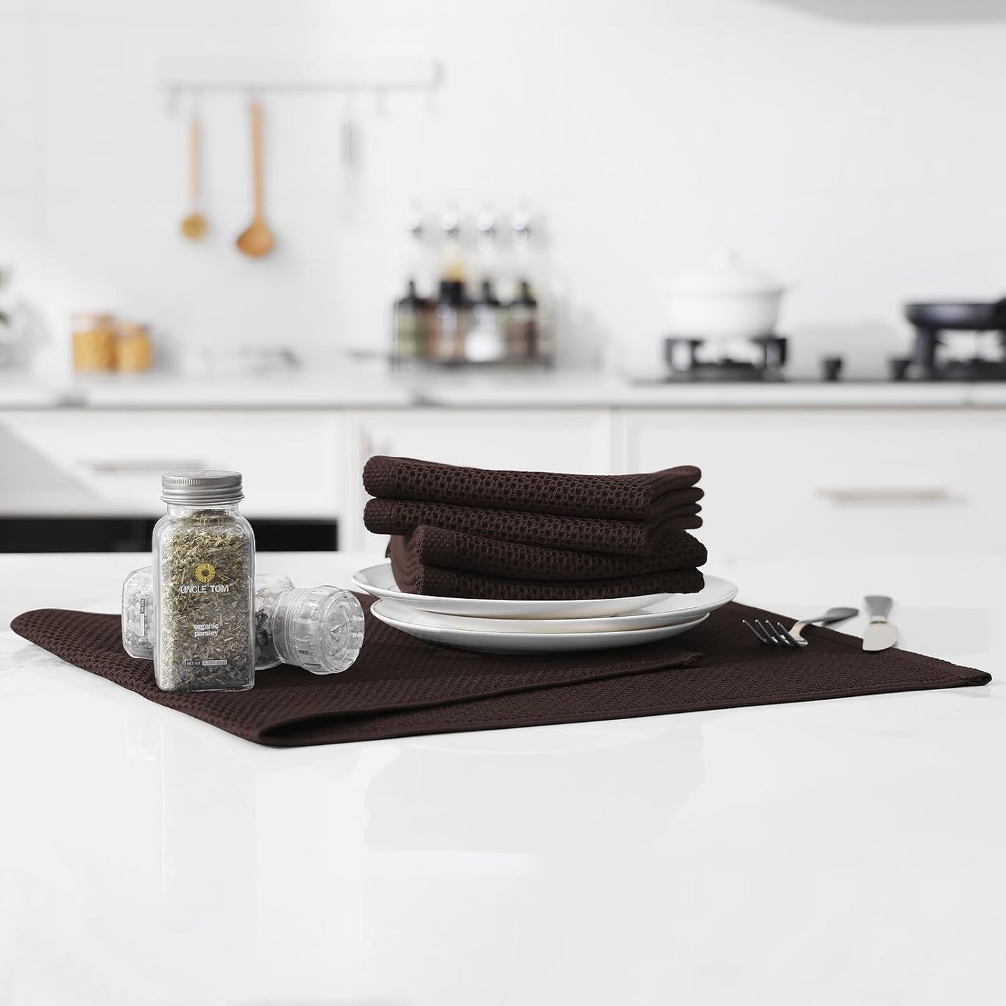 Kitinjoy Cotton Waffle 12-Pack Kitchen Towels, 13" x 28", Blackish Green | Super Soft, Ultra-Absorbent, Fast Drying