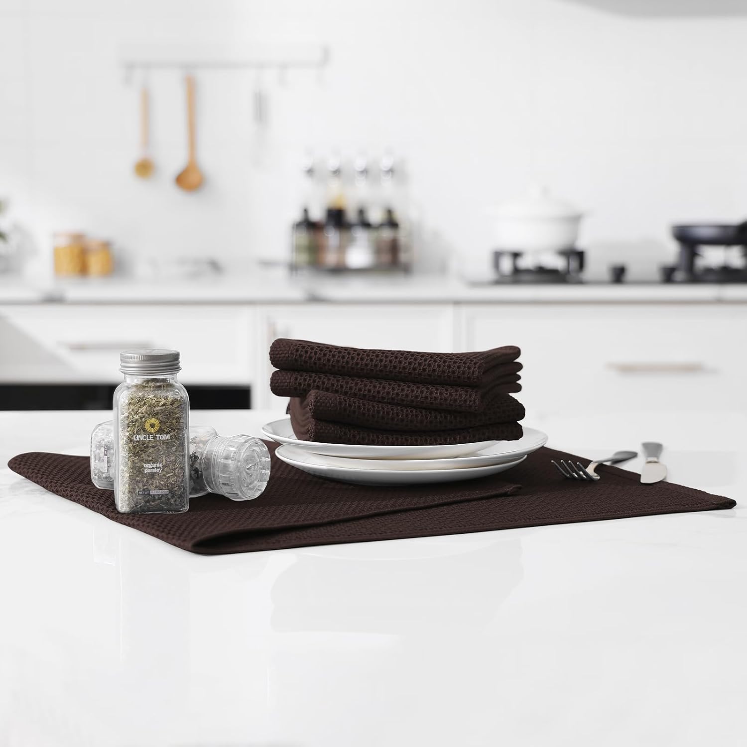 Kitinjoy Cotton Waffle 12-Pack Kitchen Towels, 13" x 28", Blackish Green | Super Soft, Ultra-Absorbent, Fast Drying