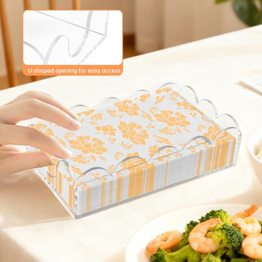 Acrylic Napkin Holder Scalloped Tray / 9 x 5.5 x 2.5 / Clear