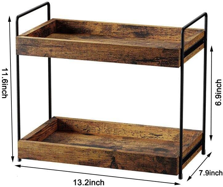 2-Tier Wood Bathroom Counter Organizer, Kitchen Spice Rack | Multi-Use Storage Shelf, Holds Toiletries, Cosmetics