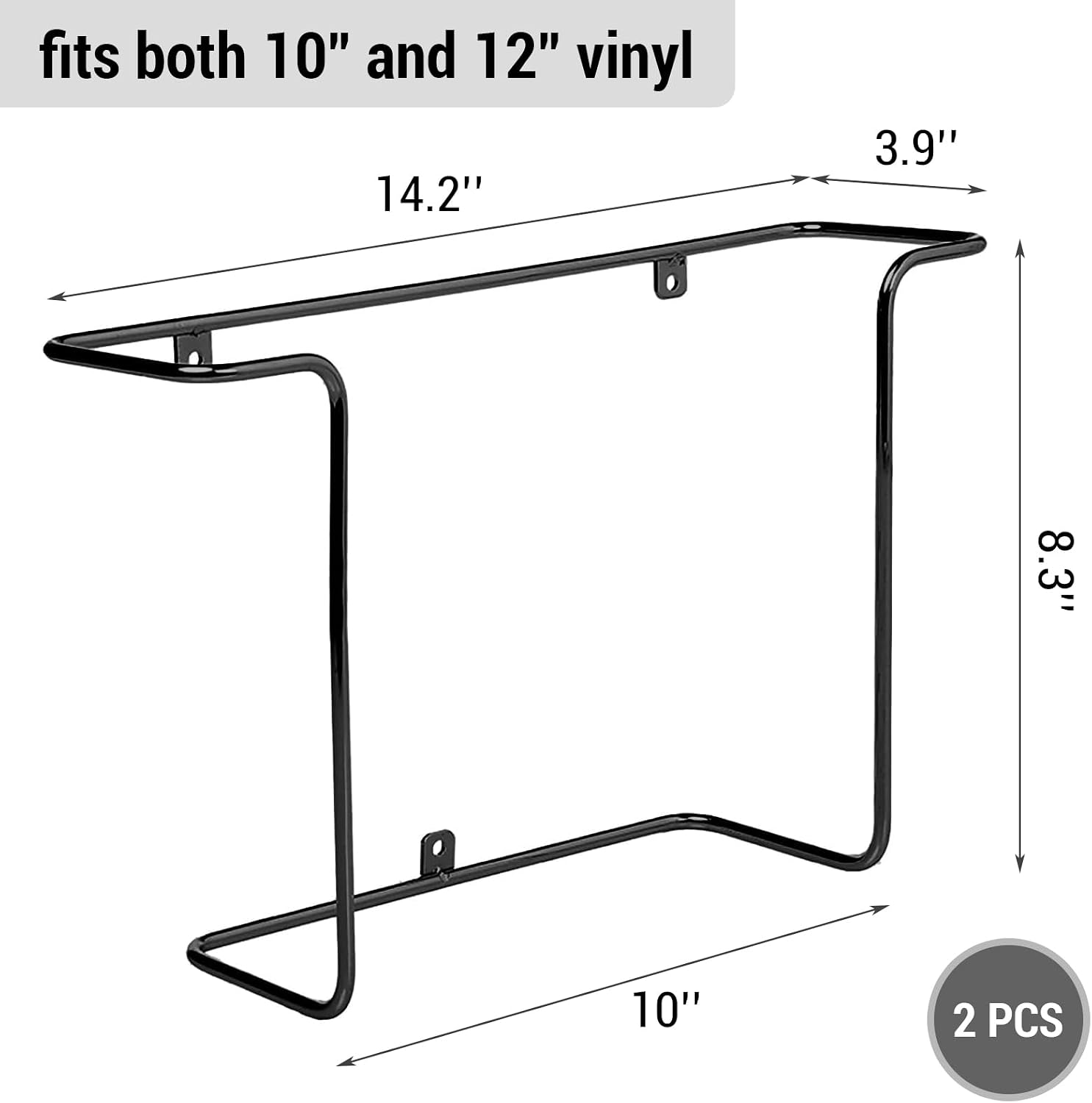 MyGift 2 Pack Vinyl Record Wall Mount Holder Black Metal Display Shelf | Holds LP Albums, Black Metal Frame, Floating