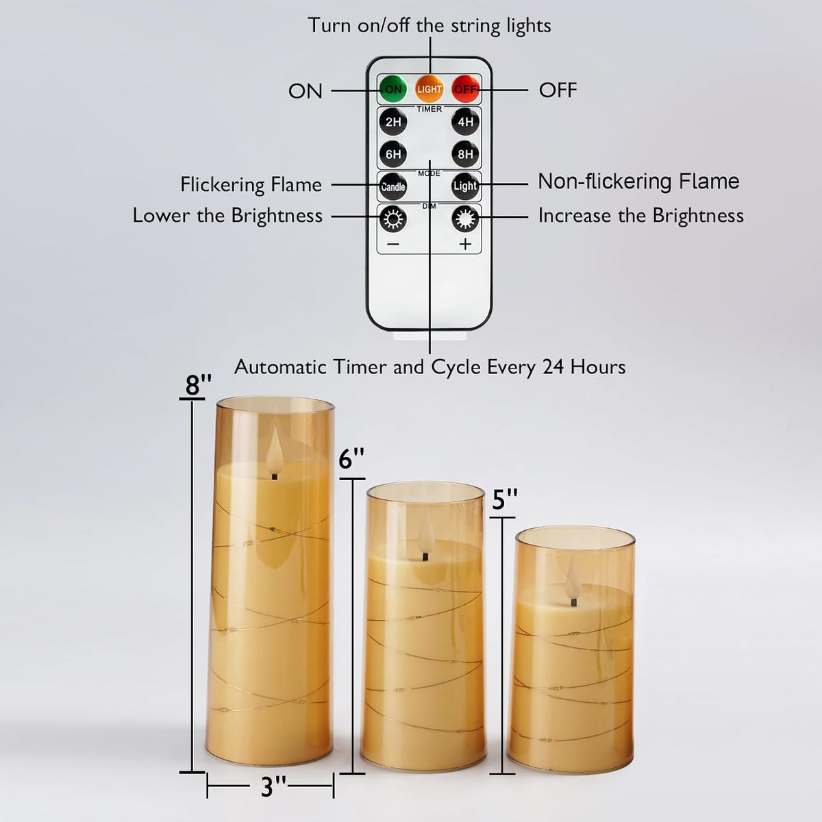 Homemory 9 Pcs Flameless Candles with Embedded Star String Fairy Lights, Battery Operated Candles, LED Candle, Fake