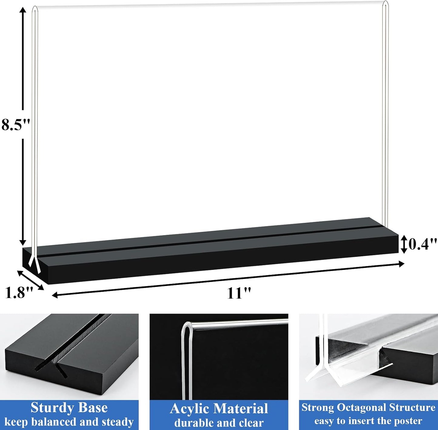 Acrylic Sign Holder 11x8.5 '' Horizontal T-Shaped Clear Double-Sided Table Menu Stands Plastic Picture Frames Display