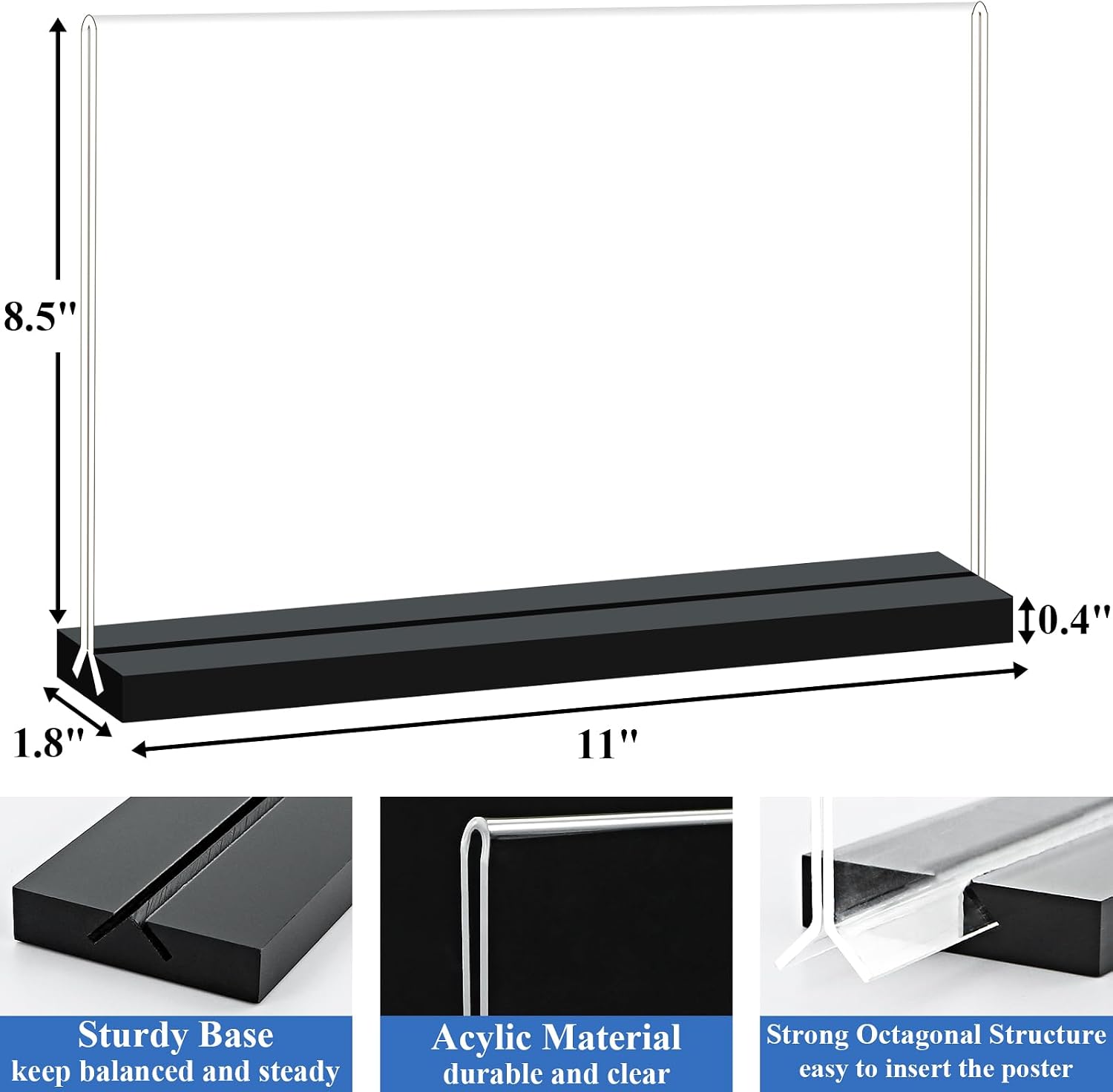 Acrylic Sign Holder 11x8.5 '' Horizontal T-Shaped Clear Double-Sided Table Menu Stands Plastic Picture Frames Display