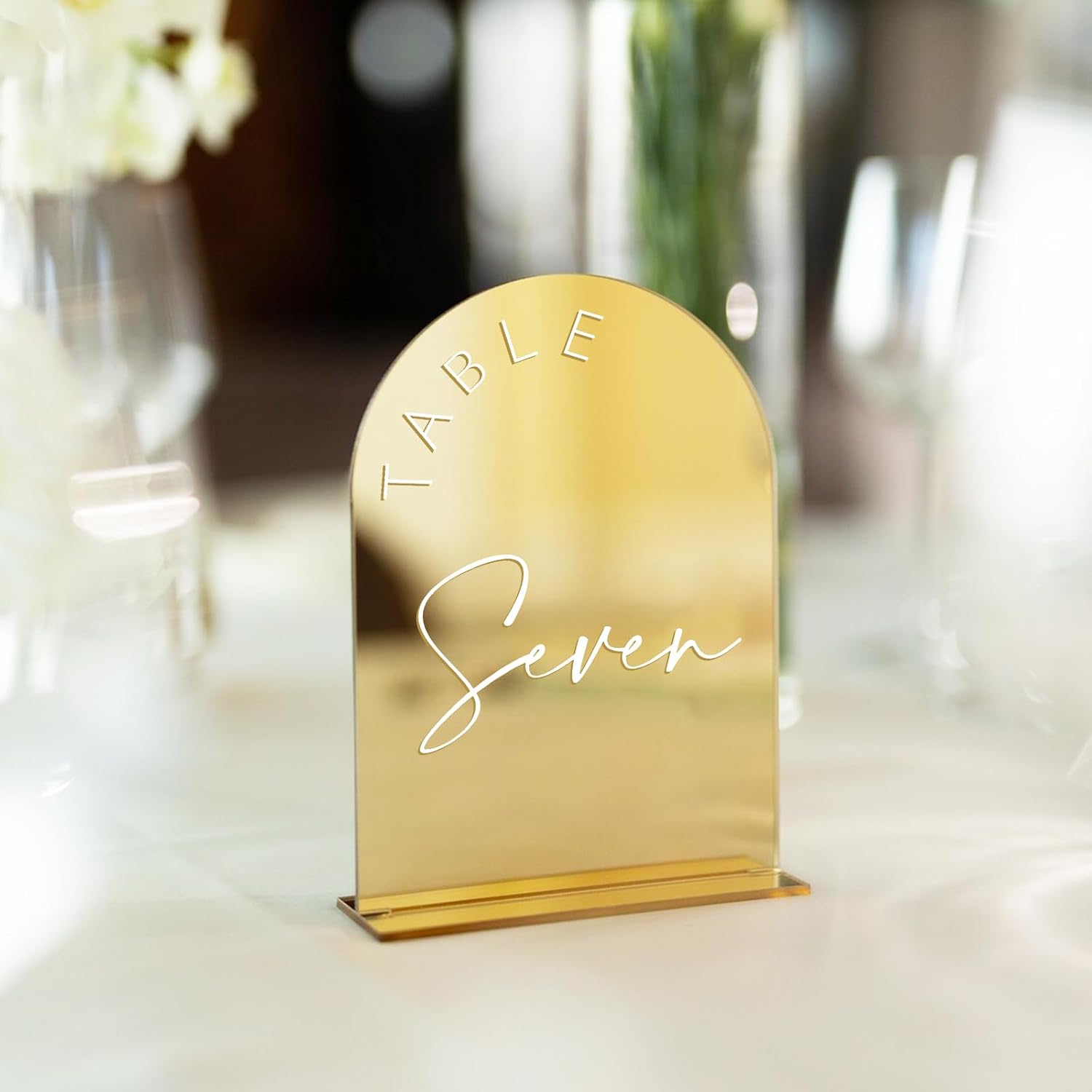 Gold Mirror Arch Wedding Table Numbers 1-20 with Stands, 5x7 Inch Acrylic Arch Sign with Holder, Gold Arch Acrylic