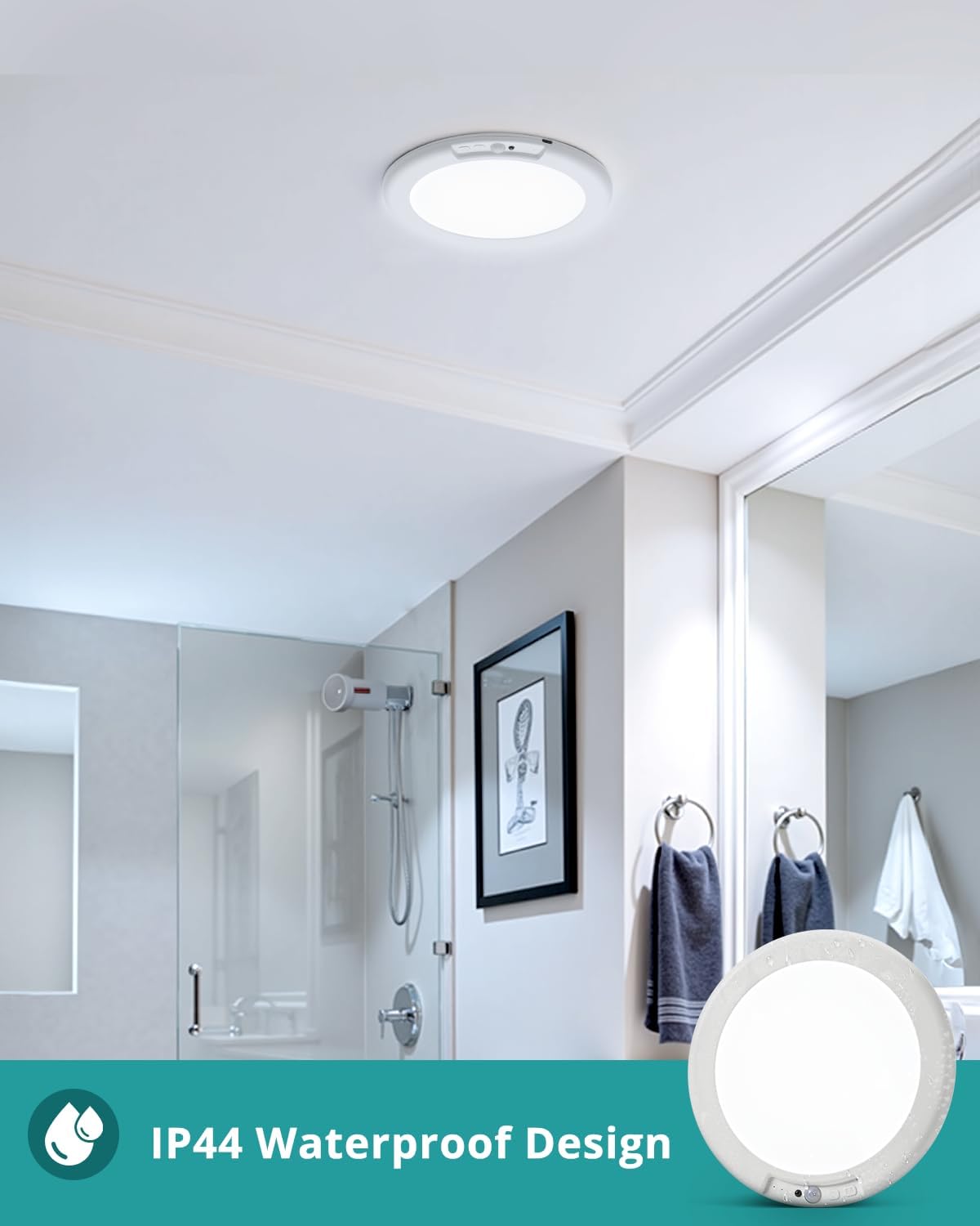 wowatt 4Pcs Battery Operated Ceiling Lights Rechargeable with Motion Sensor | Wireless Shower Light with Remote, 3000K