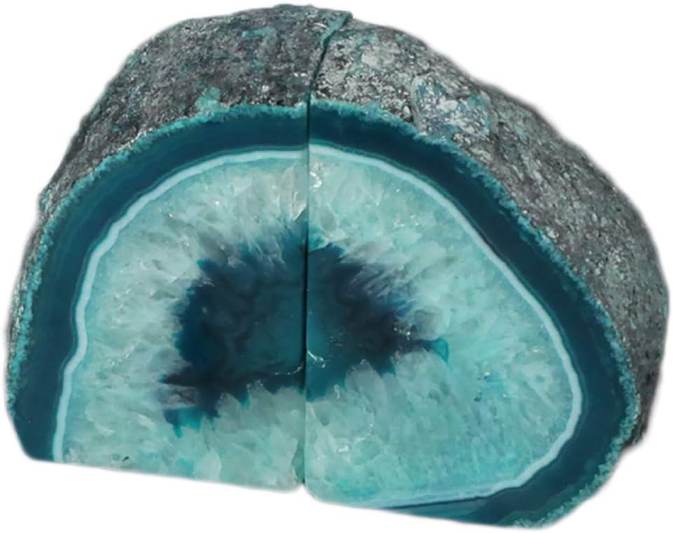 Large Agate Geode Bookends Heavy Duty Stone Book Ends Decorative Bookend Holder / Dyed Teal / 4-6LBS