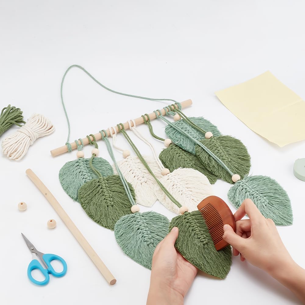 DIY Macrame Leaf Wall Hanging Beginners Macrame Kit Leaf Woven Tapestry Feather Wall Hanging DIY