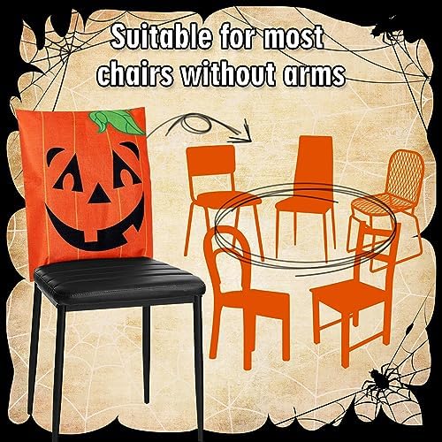 Whaline 4 Pack Halloween Chair Covers Spooky Chair Back Covers Cute Cartoon Halloween Characters Dining Room Seat Covers Removable Washable Chair Slipcovers for Halloween Party Home Kitchen Decor