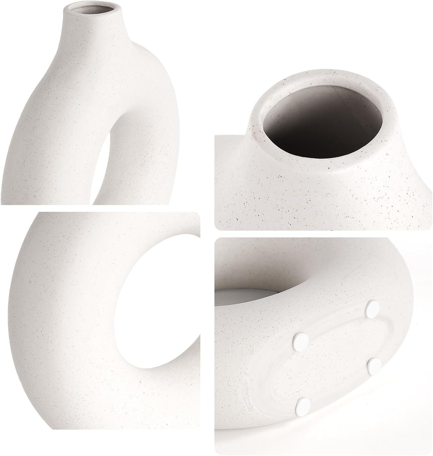 Cream Donut Vase Hollow Ceramic Vase for Flowers Pampas Grass Home / Large - 9''h / White / 9 Inch