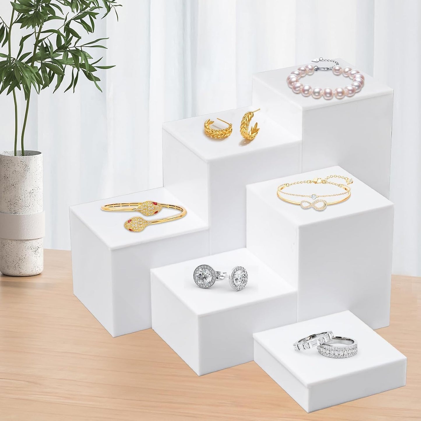 Square Acrylic Display Base for Necklaces / White / Set of 6