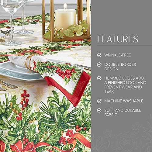Elrene Home Fashions Holly Traditions Fabric Bordered Napkins, 17 Inches x 17 Inches, Set of 4