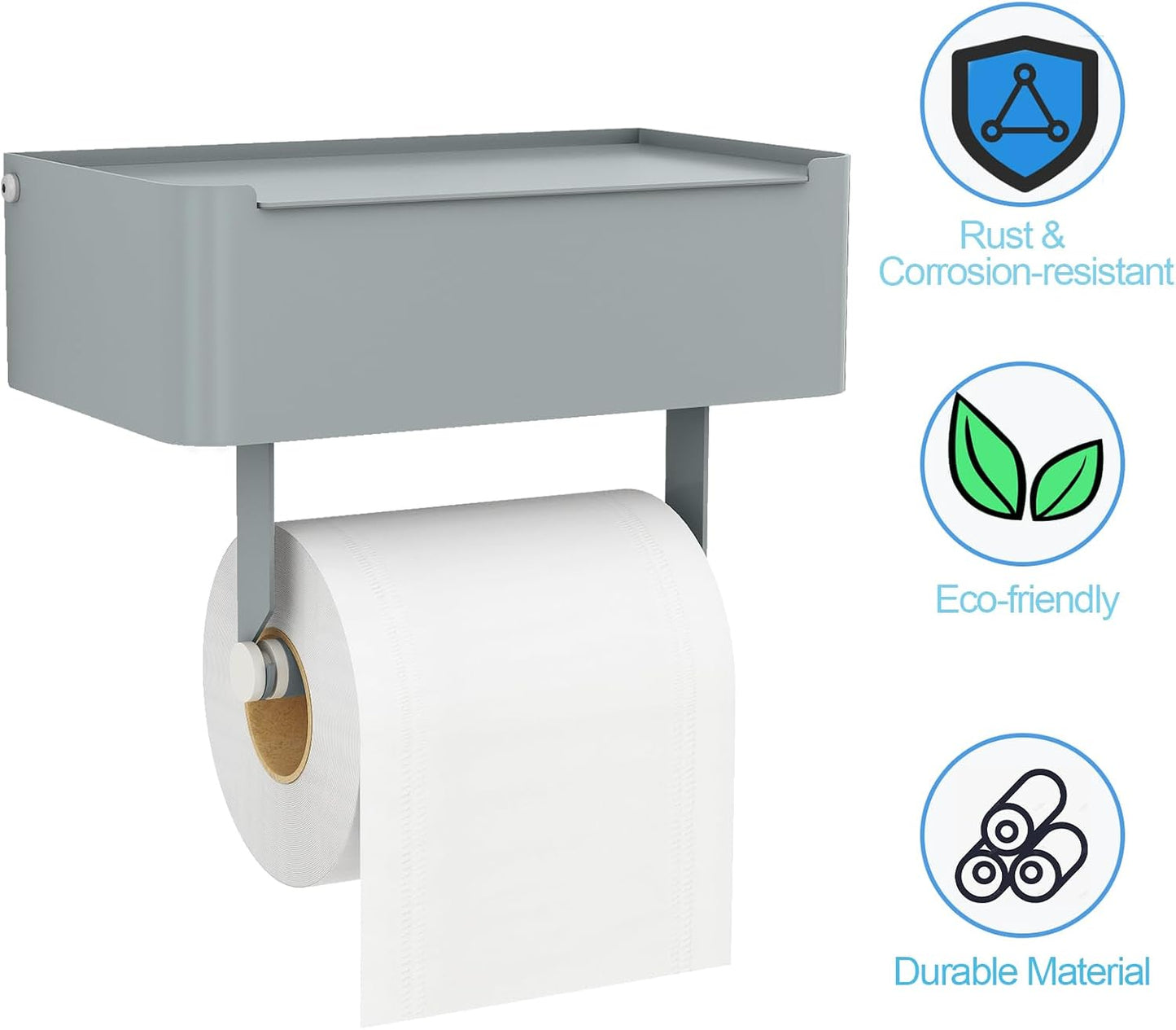 JUYSON Toilet Paper Holder, Toilet Paper Holder with Shelf, Grey | Wall Mount, SUS304 Stainless Steel, Flushable Wipes