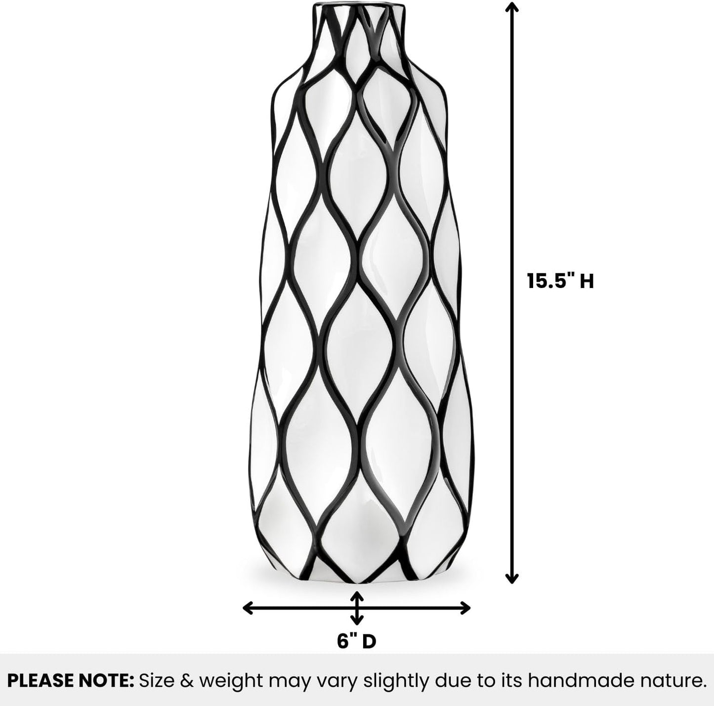 Gloss White Ceramic Vases / 15.5" Height / Black