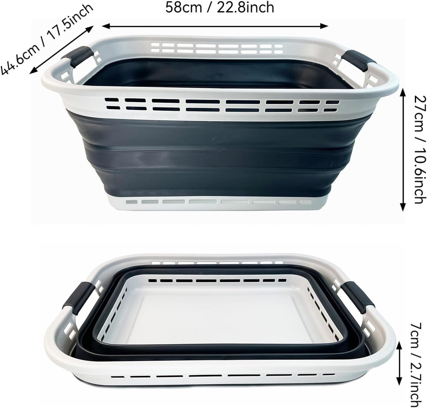 42L Collapsible Plastic Laundry Basket / Grey/slate Grey