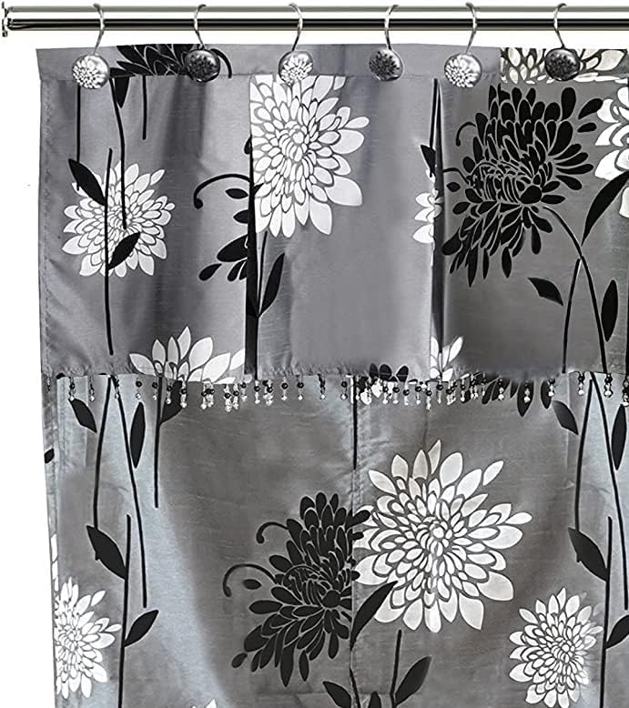 Zahari Home 13pc Erica Bathroom Fabric Shower Curtain Sets Bathroom Shower Curtain & 12 Shower Bathroom Hooks Modern