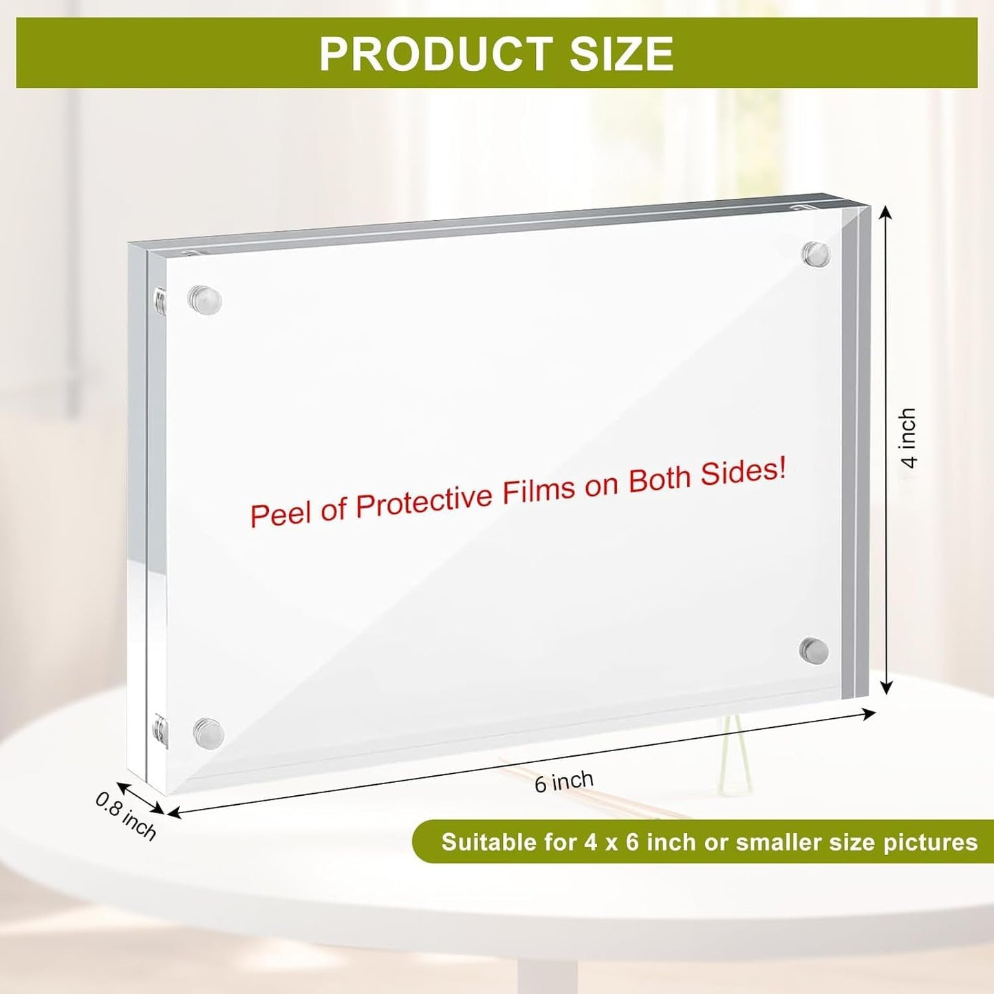20 Pack 4x6 Acrylic Frames, 20mm Double Sided Tabletop Display | Magnetic Picture Frames 20% Thicker Block Clear